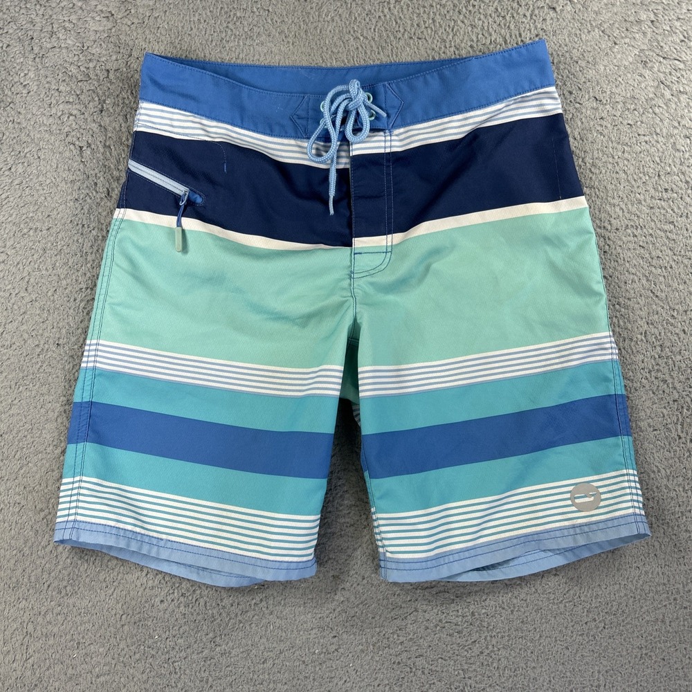 Vineyard Vines Board‎ Shorts Mens 28 Blue Green Stripe Surf Swim Beach Whale